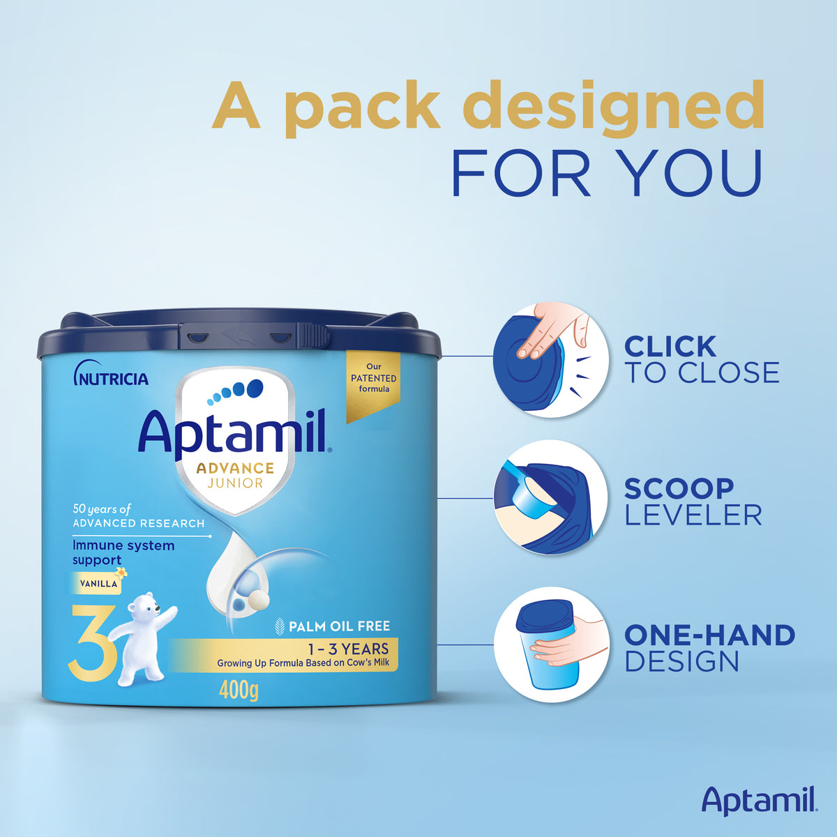 Aptamil Advance Junior Stage 3 Growing Up Formula Vanilla Flavour From 1-3 Years 400 g