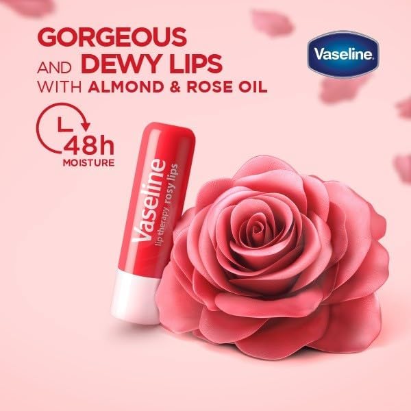 Vaseline Lip Therapy Rosy Lips Lip Balm With Pure Jelly & Light Rose Tint For Soft & Pink Lips| Nourishes & Protects Lips| Non-greasy Lip Moisturizer for Naturally Tinted Lips| 4.8 gm