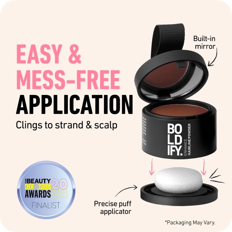 BOLDIFY Hairline Powder, Instantly Conceals Hair Loss and Fills In Receding Hairlines, and Wide Parts, Stain-Proof 48 Hour Formula for Hair & Beard, Root Concealer & Gray Hair Coverage (Light Brown)