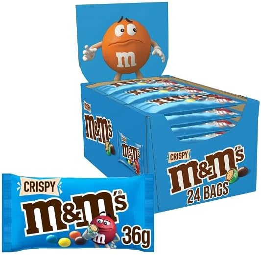 M&M's Crispy Chocolate Bulk Box, Chocolate Gifts & Movie Night Snacks, 24 Packs of 45 g