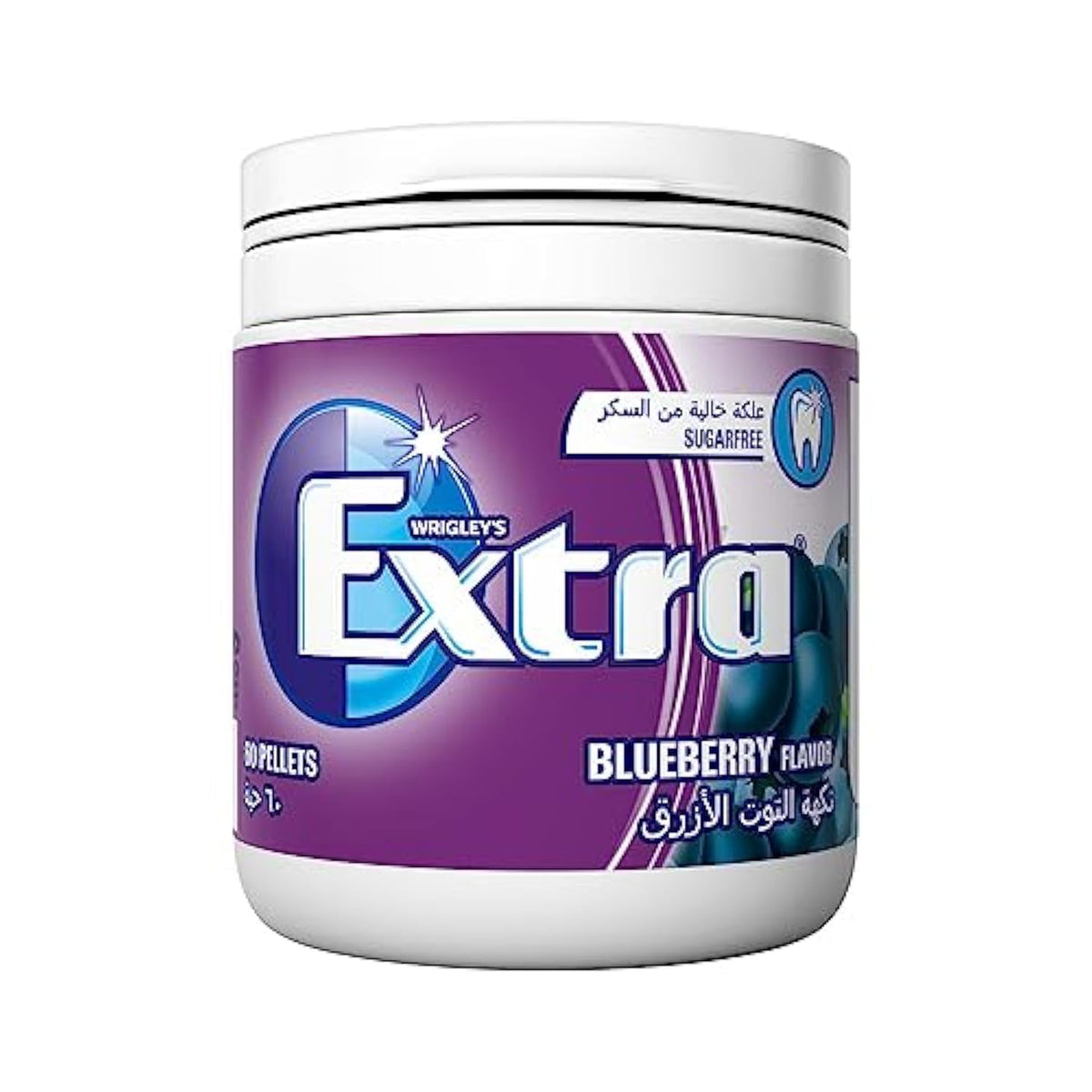 Wrigley’s Extra Sugarfree Blueberry Flavour Chewing Gum Bottle (60 Pellets) 84g Jar By COUGAR | Long Lasting Fruity Freshness | Sugar Free Gum for Fresh Breath & Everyday Enjoyment