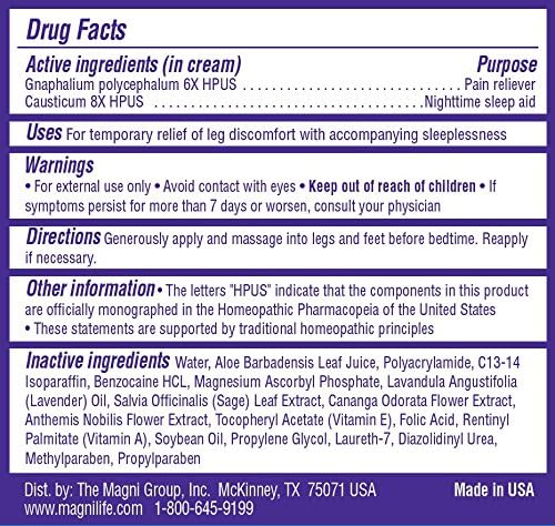 MagniLife Relaxing Leg Cream PM, Deep Penetrating Topical for Pain - 4oz