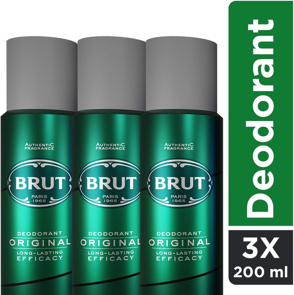 Brut Original Deodorant Body Spray for Men, Masculine Long-Lasting Deo with Fresh, Authentic Fragrance, Imported, Deo Combo Pack of 3 (200ml Each)
