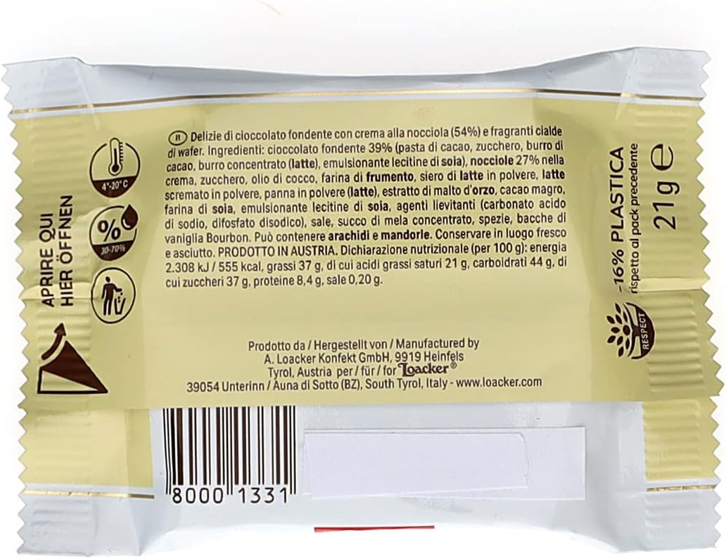 Loacker Tortina Dark Chocolate, 21 g x 24 Packs
