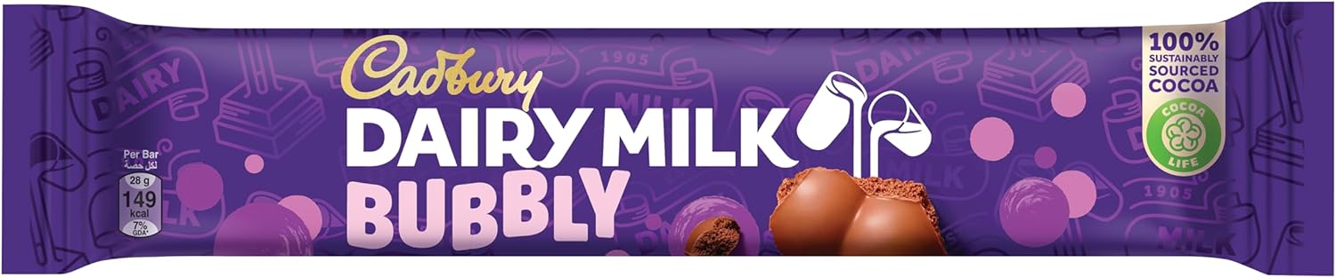 Cadbury Dairy Milk Bubbly Milk Chocolate 28g Pack of 12