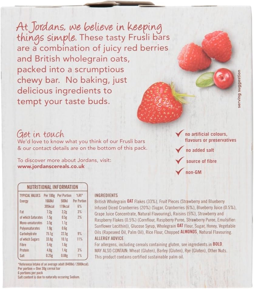 Jordans Juicy red berry Frusli Bar 6 x 30 g