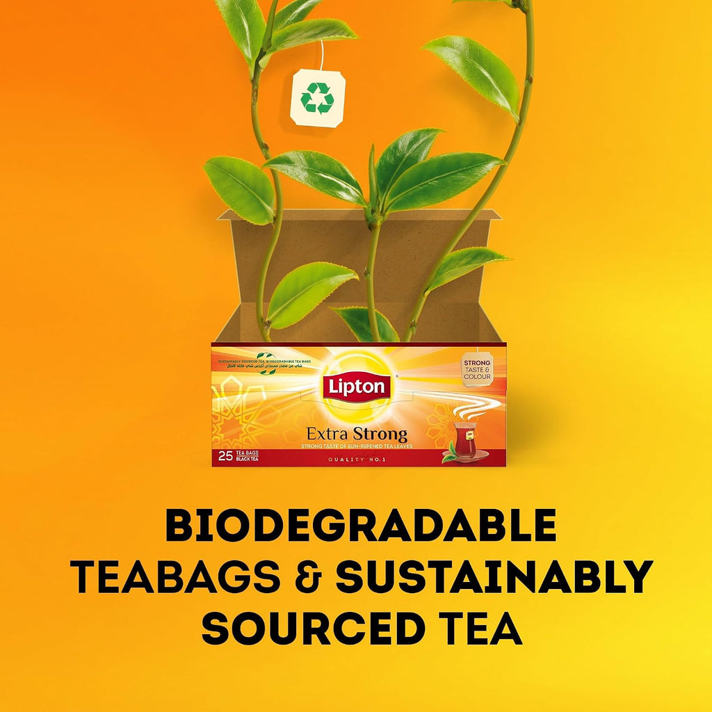 Lipton Extra Strong Black Tea – 25 Tea Bags, Rich & Robust Flavor, 55g