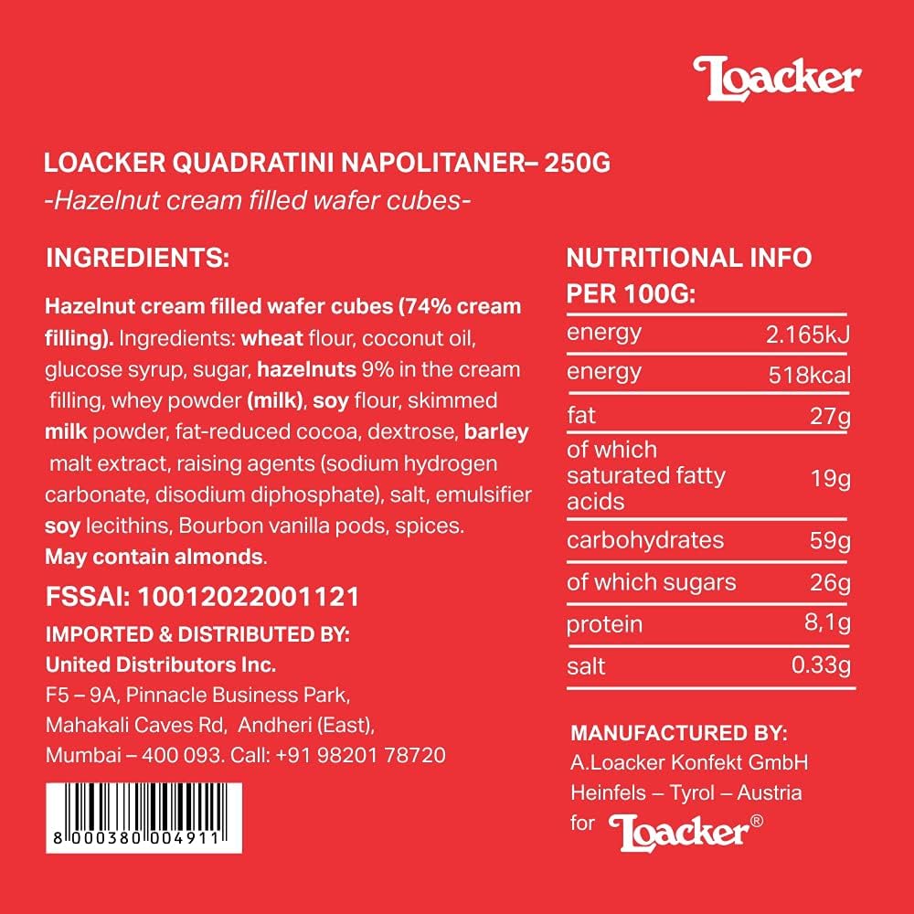 Loacker Quadratini Napolitaner Bite Size Wafer Cookies 250g
