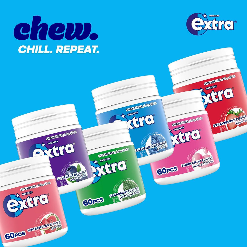 Wrigley's Extra Strawberry Flavour Sugarfree Chewing Gum, 60 Pellets Long-Lasting Taste, Vegetarian (84g)