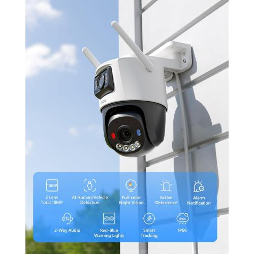 Imou 10MP Outdoor Security Camera with Dual Lens, Wireless Wifi CCTV Home Camera with AI Human Vehicle Detection/Color Night Vision/Work w/Alexa, Cruiser Dual 2 3K+3K Outdoor Surveilliance Camera