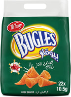 Tiffany Bugles Chili Flavored Crispy Corn Snacks (22 Pack x 10.5g)