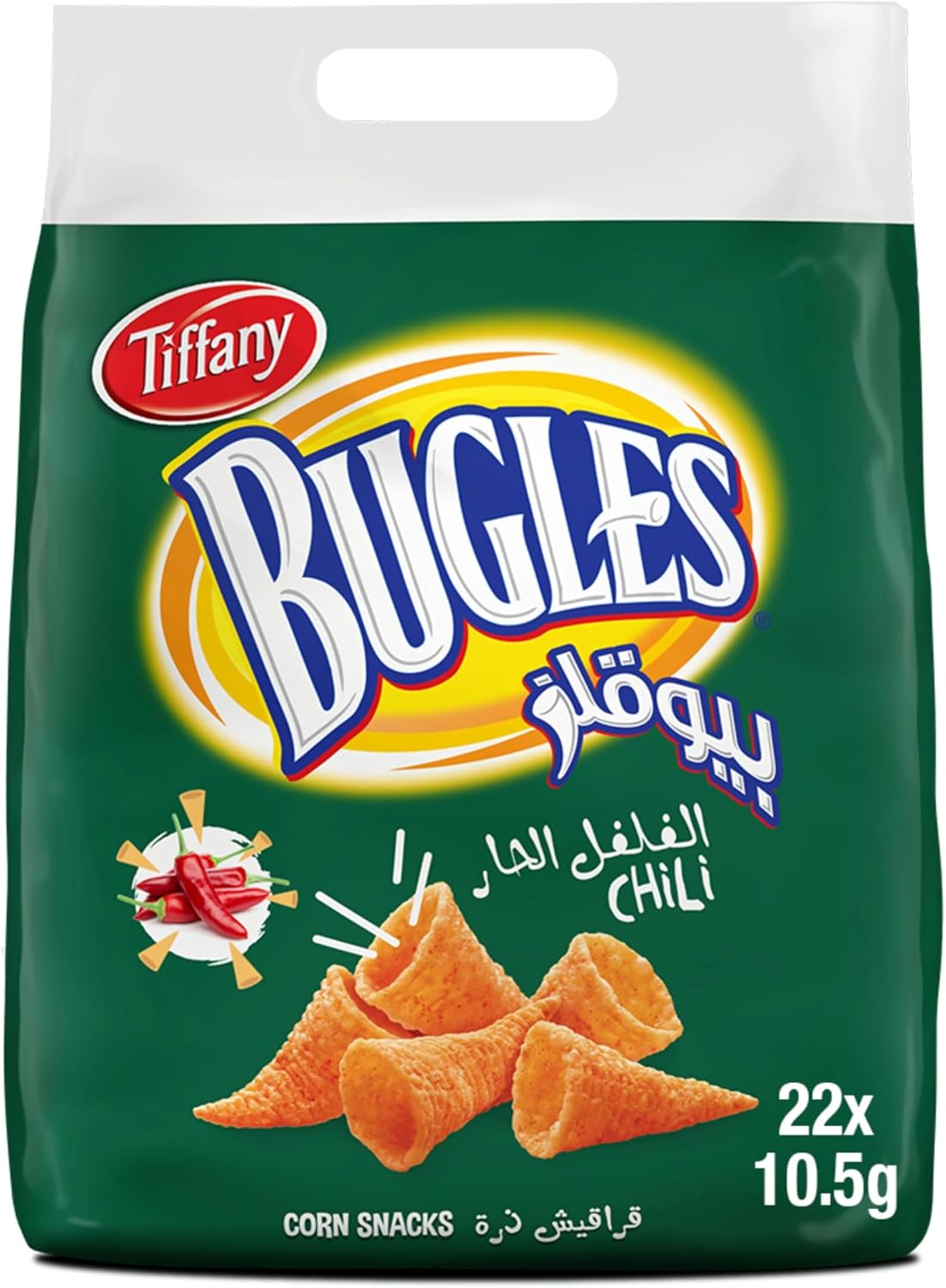 Tiffany Bugles Chili Flavored Crispy Corn Snacks (22 Pack x 10.5g)