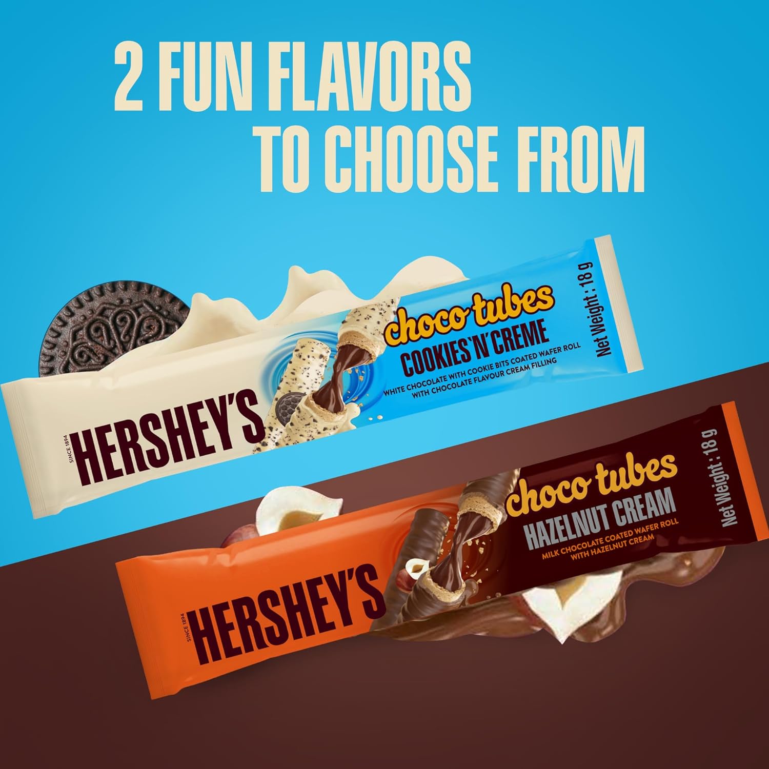 Hershey’s Chocotubes Cookies ‘N’ Creme Wafer Roll, with White Chocolate and Cookie Bits, 18 g