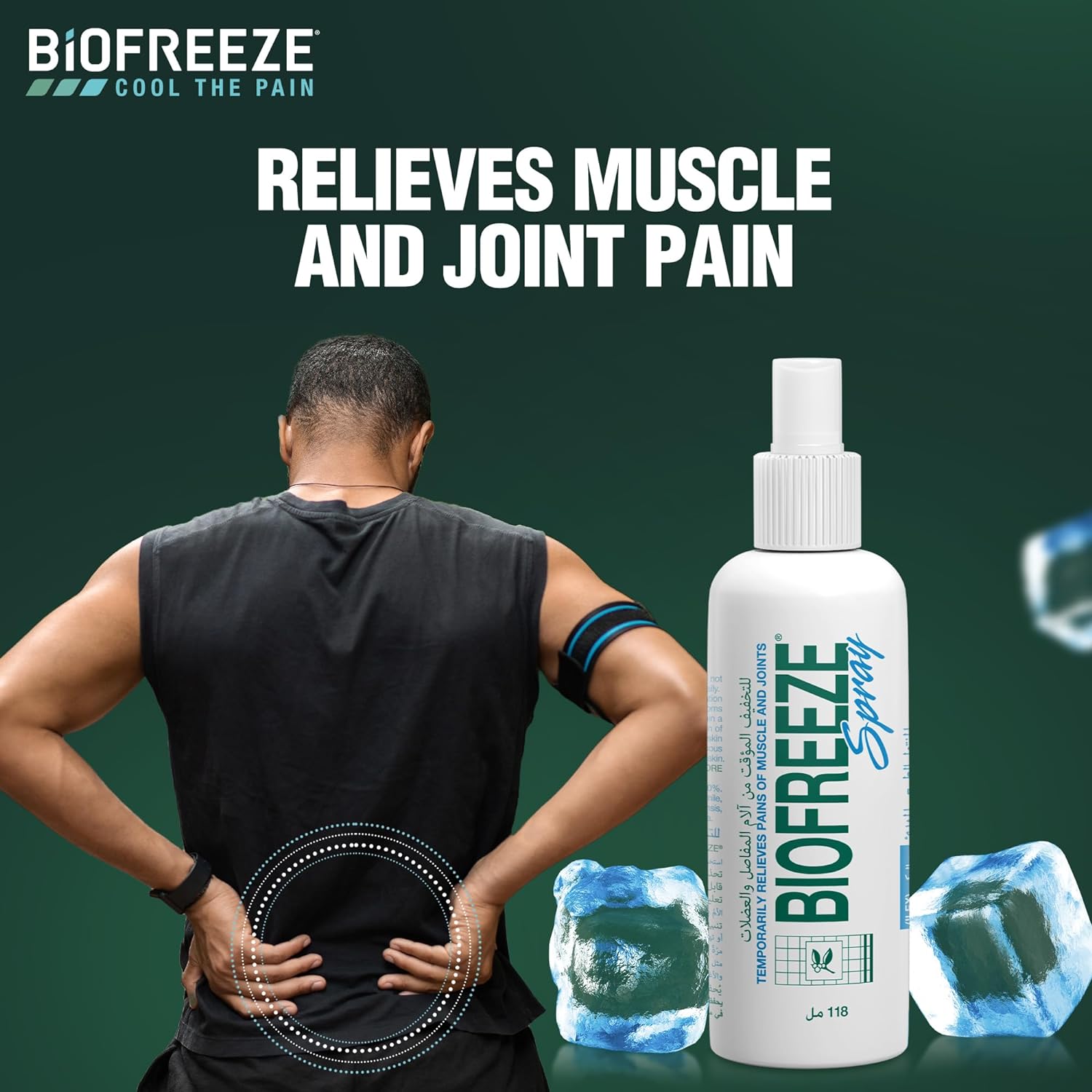 Biofreeze® Pain Relief Spray, Temporary Relief from Muscle & Joint Pain, Soothing Natural Menthol with ILEX, 118ml