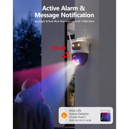Imou 10MP Outdoor Security Camera with Dual Lens, Wireless Wifi CCTV Home Camera with AI Human Vehicle Detection/Color Night Vision/Work w/Alexa, Cruiser Dual 2 3K+3K Outdoor Surveilliance Camera