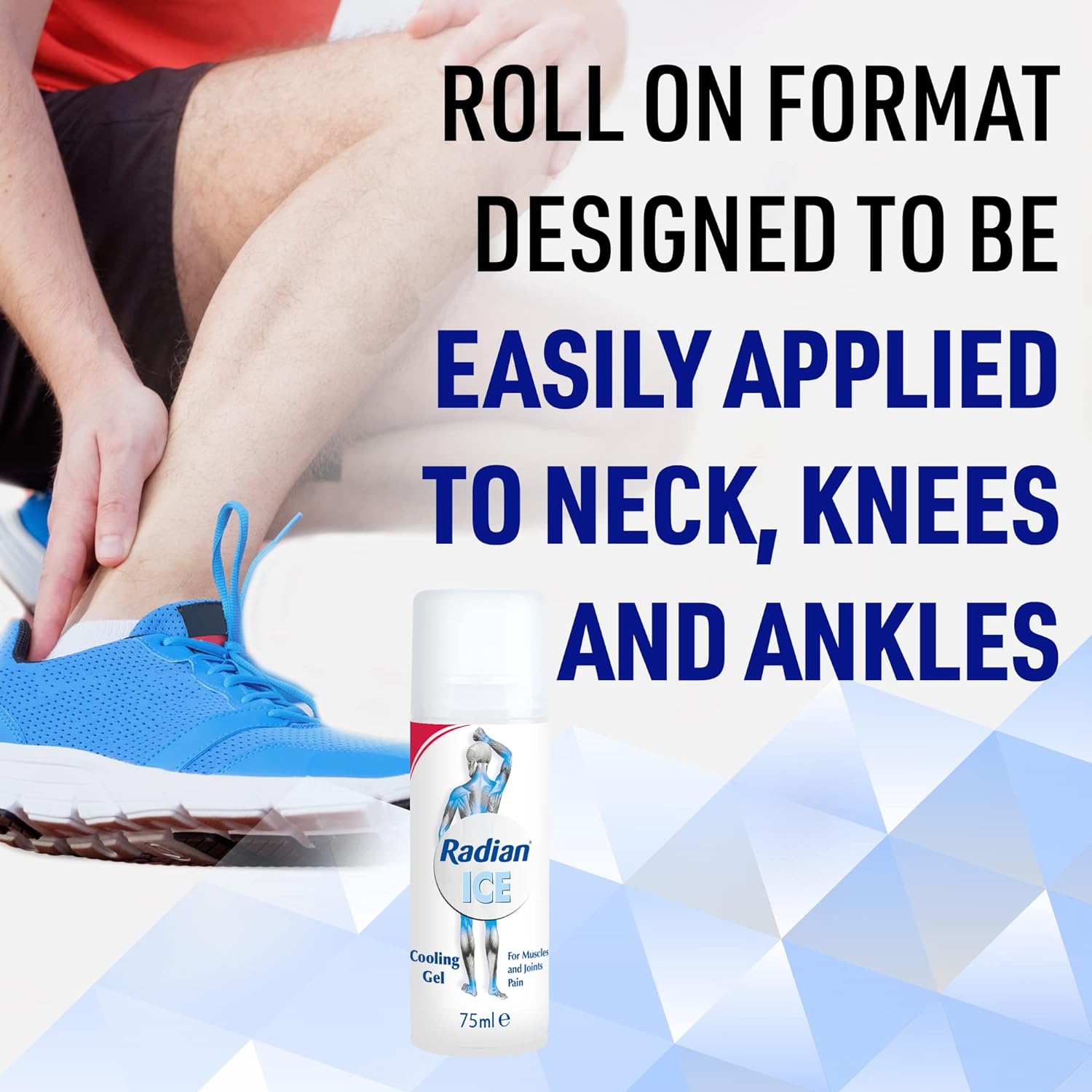 Radian Ice Roll-On Cooling Gel for Acute, Sudden, Shooting Muscle Pain, 75ml, Sprains, Ruptures, Strains, Easy Mess-Free Application, Recover Injured Muscles, All Natural Ingredients