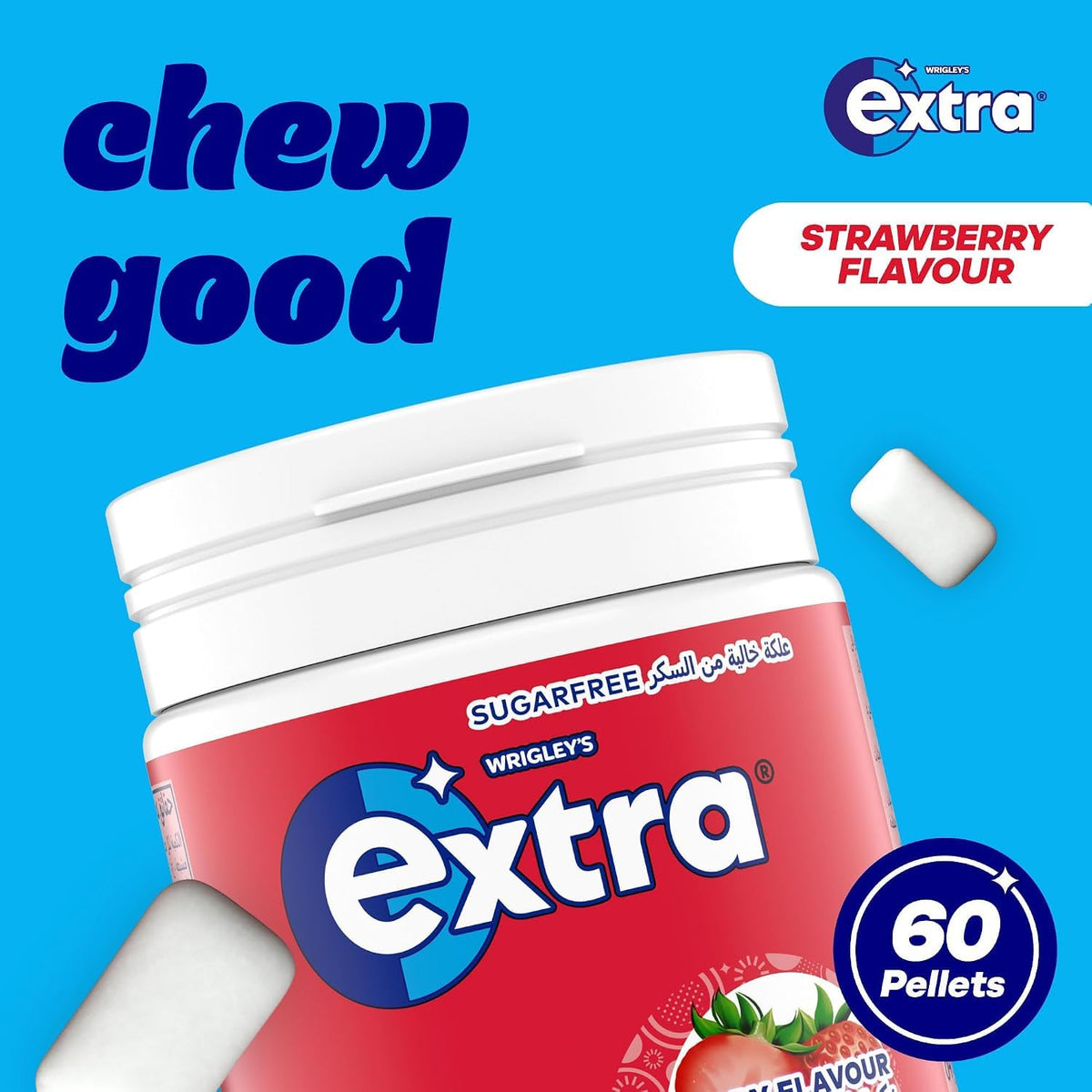 Wrigley's Extra Strawberry Flavour Sugarfree Chewing Gum, 60 Pellets Long-Lasting Taste, Vegetarian (84g)