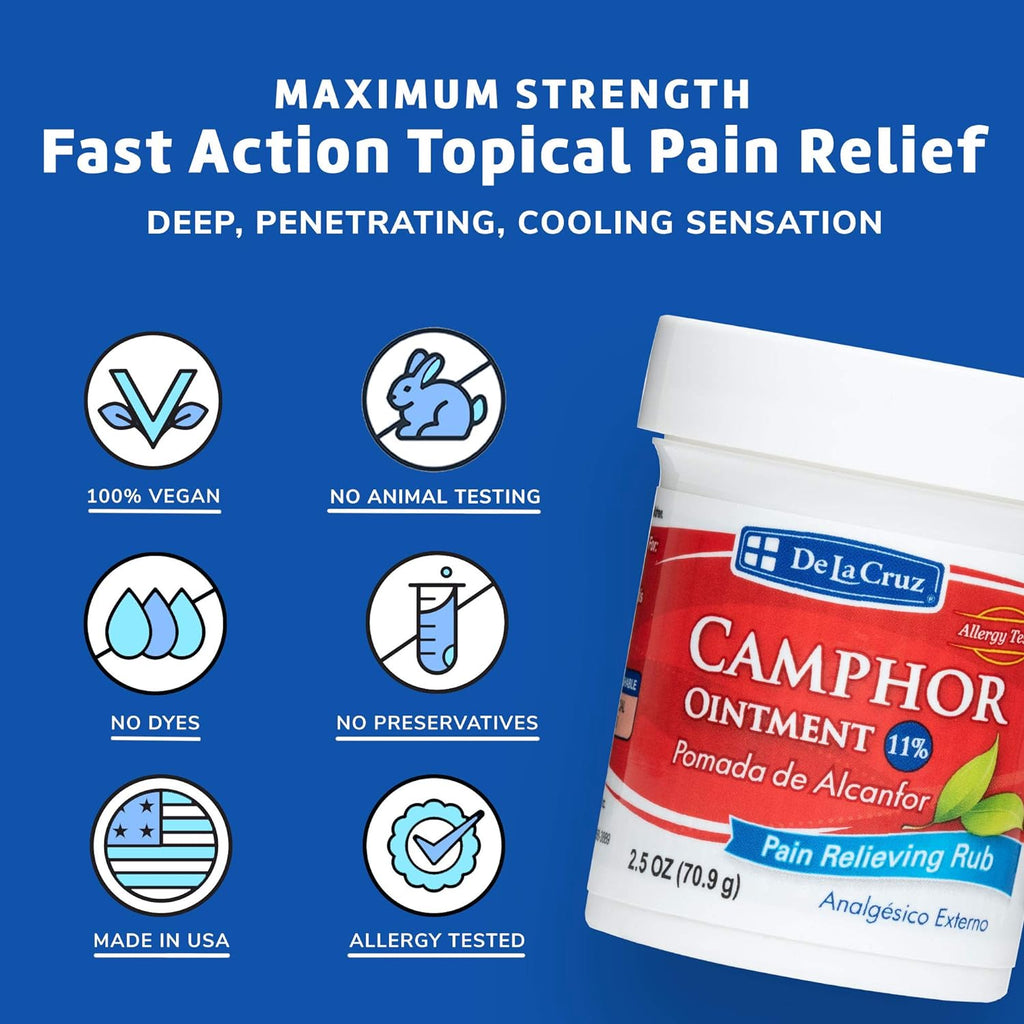 De La Cruz Pain Relief Cream - Maximum Strength Muscle and Joint Camphor Ointment, 2.5oz(70.9g)