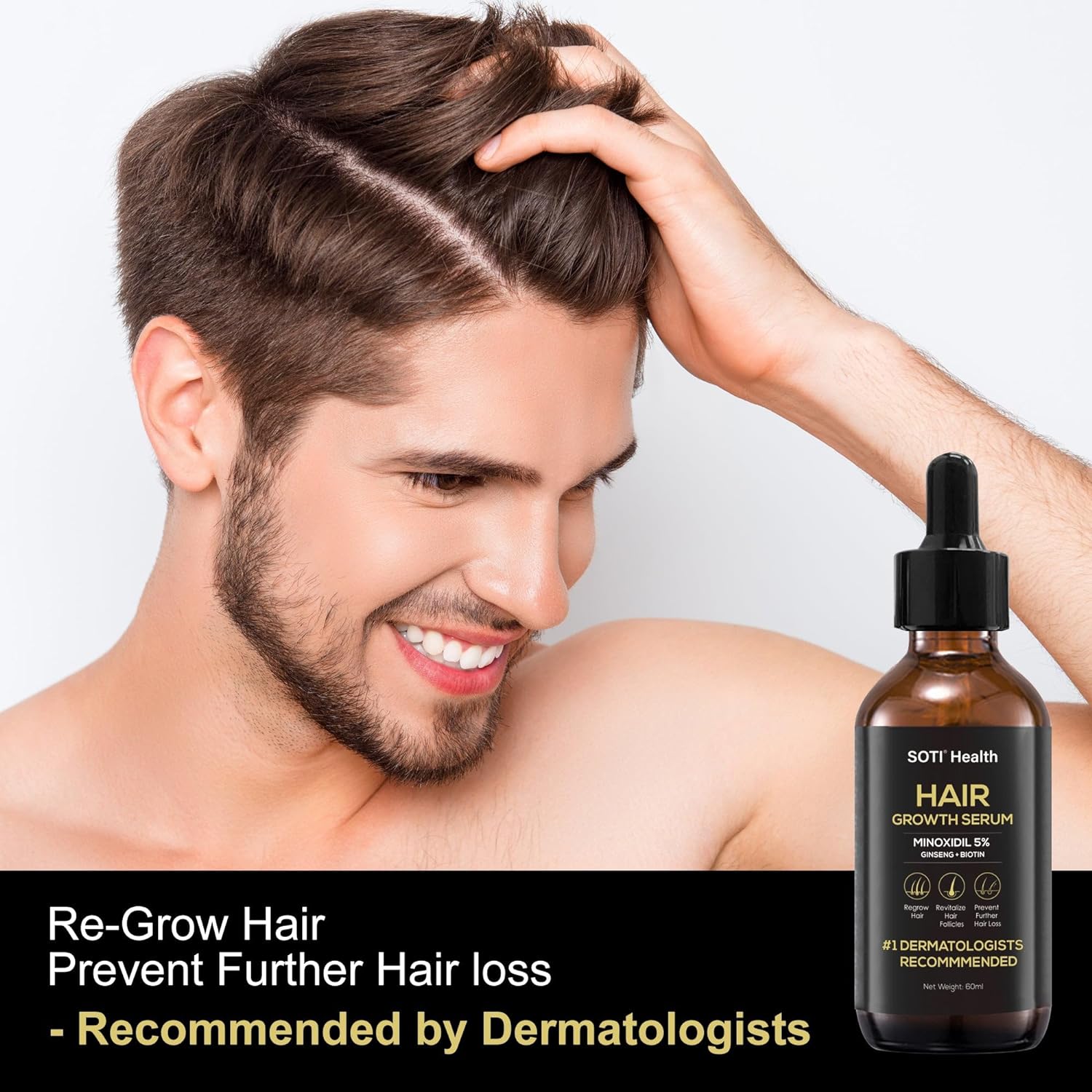 Soti Minoxidil 5% Hair Growth, Hair Loss Regrowth Serum. Made in USA! Dermatologists Recommended. Ginseng and Biotin Extra Strength Formula. (1 Pack)