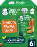 Gerber Organic Puree Pouch in Pumpkin, Banana & Carrot Value Pack (90g x 5)