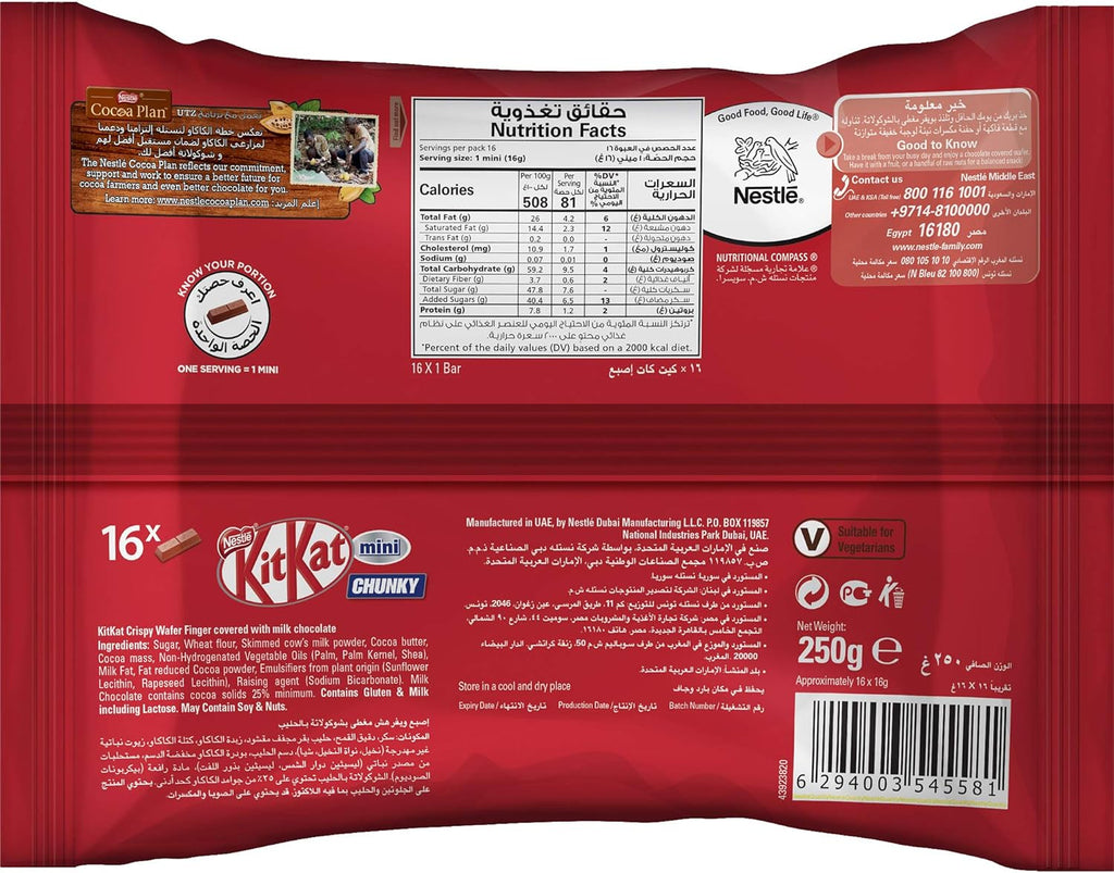 Nestle Kitkat 2 Finger Chunky Mini Milk Chocolate Wafer 250g Bag