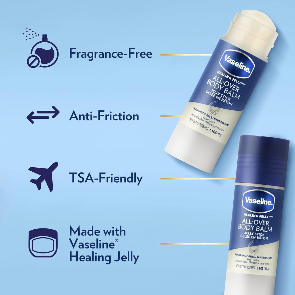 Vaseline Healing Jelly Body Balm Stick for Dry Skin Relief Unscented Targeted Healing for Hard-To-Reach Spots 40 G/1.4 Oz, 40 Grams