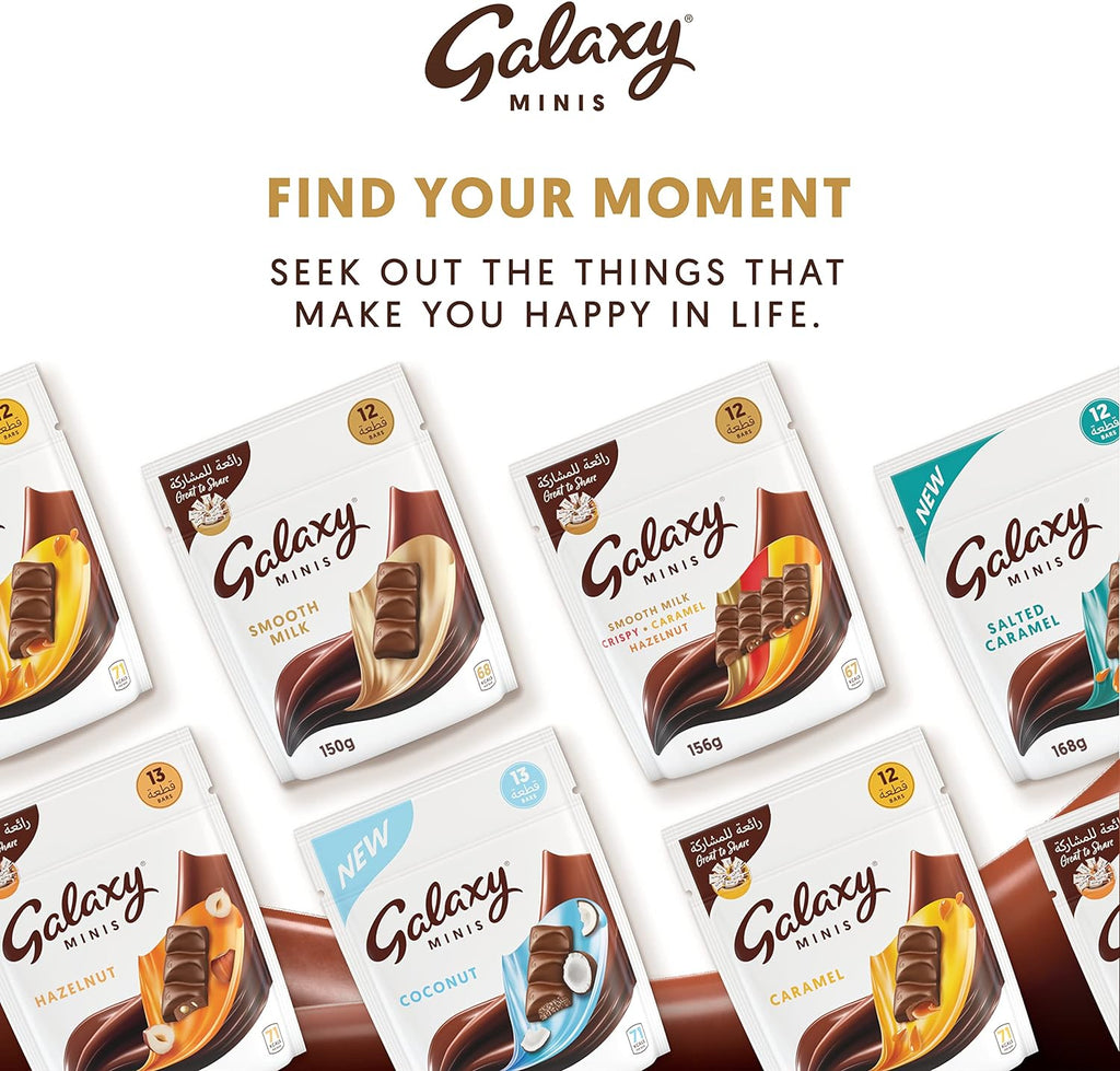 Galaxy Chocolate Minis Hazelnut Mini Chocolate Bars, Share Moments of Chocolate Pleasure with a Smooth and Silky Galaxy Chocolate Infused with Pieces of Hazelnut, 13 Bars x 162.5g
