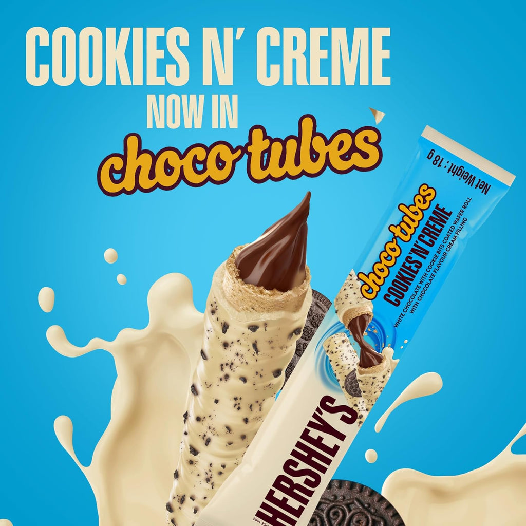 Hershey’s Chocotubes Cookies ‘N’ Creme Wafer Roll, with White Chocolate and Cookie Bits, 18 g