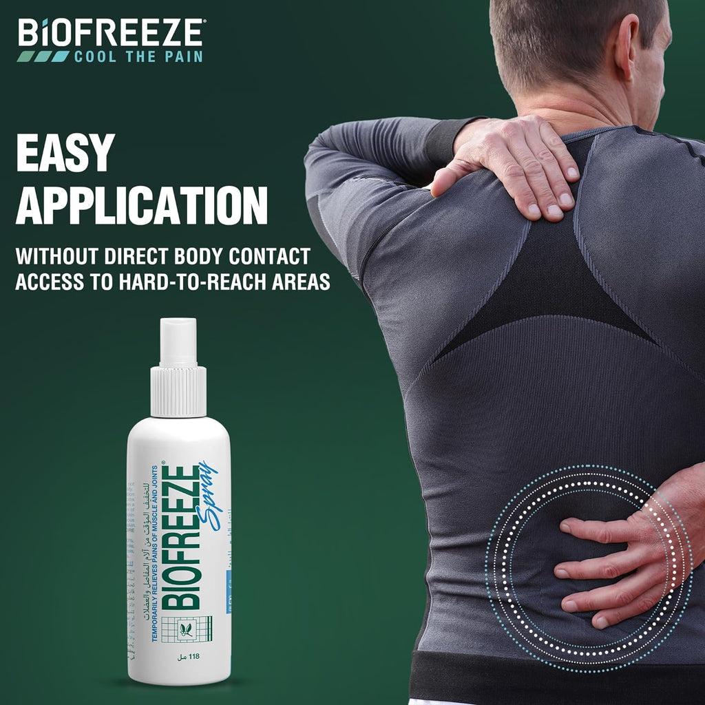 Biofreeze® Pain Relief Spray, Temporary Relief from Muscle & Joint Pain, Soothing Natural Menthol with ILEX, 118ml
