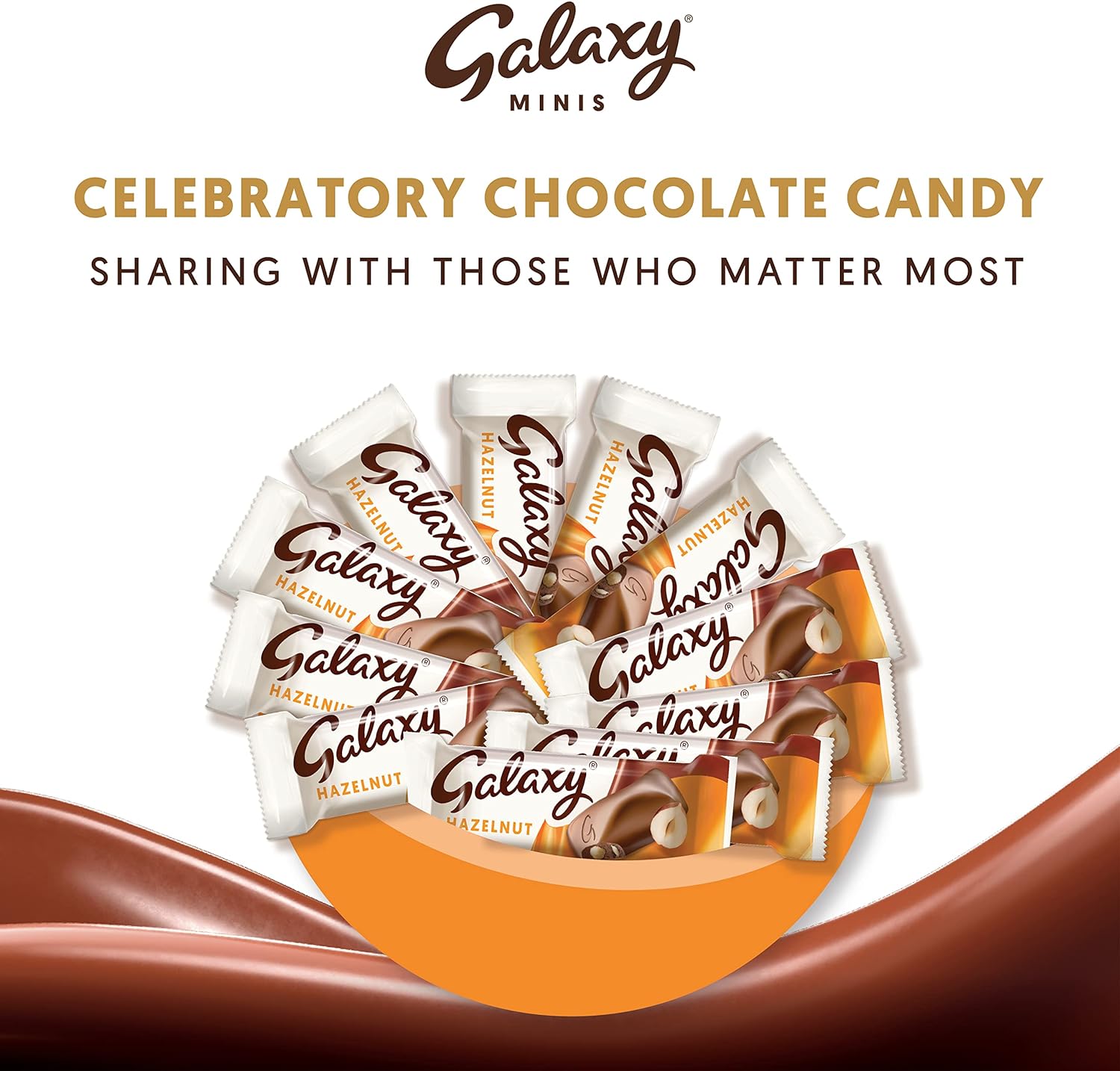Galaxy Chocolate Minis Hazelnut Mini Chocolate Bars, Share Moments of Chocolate Pleasure with a Smooth and Silky Galaxy Chocolate Infused with Pieces of Hazelnut, 13 Bars x 162.5g