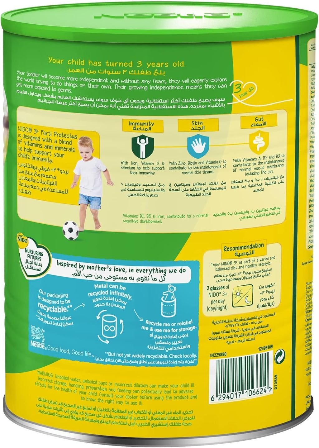NESTLE NIDO Three Plus growing up formula for toddlers 3-5 years 1800g tin