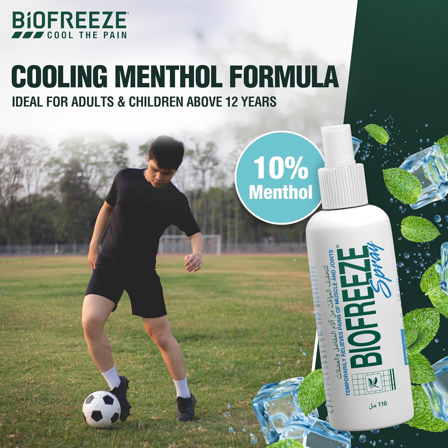 Biofreeze® Pain Relief Spray, Temporary Relief from Muscle & Joint Pain, Soothing Natural Menthol with ILEX, 118ml