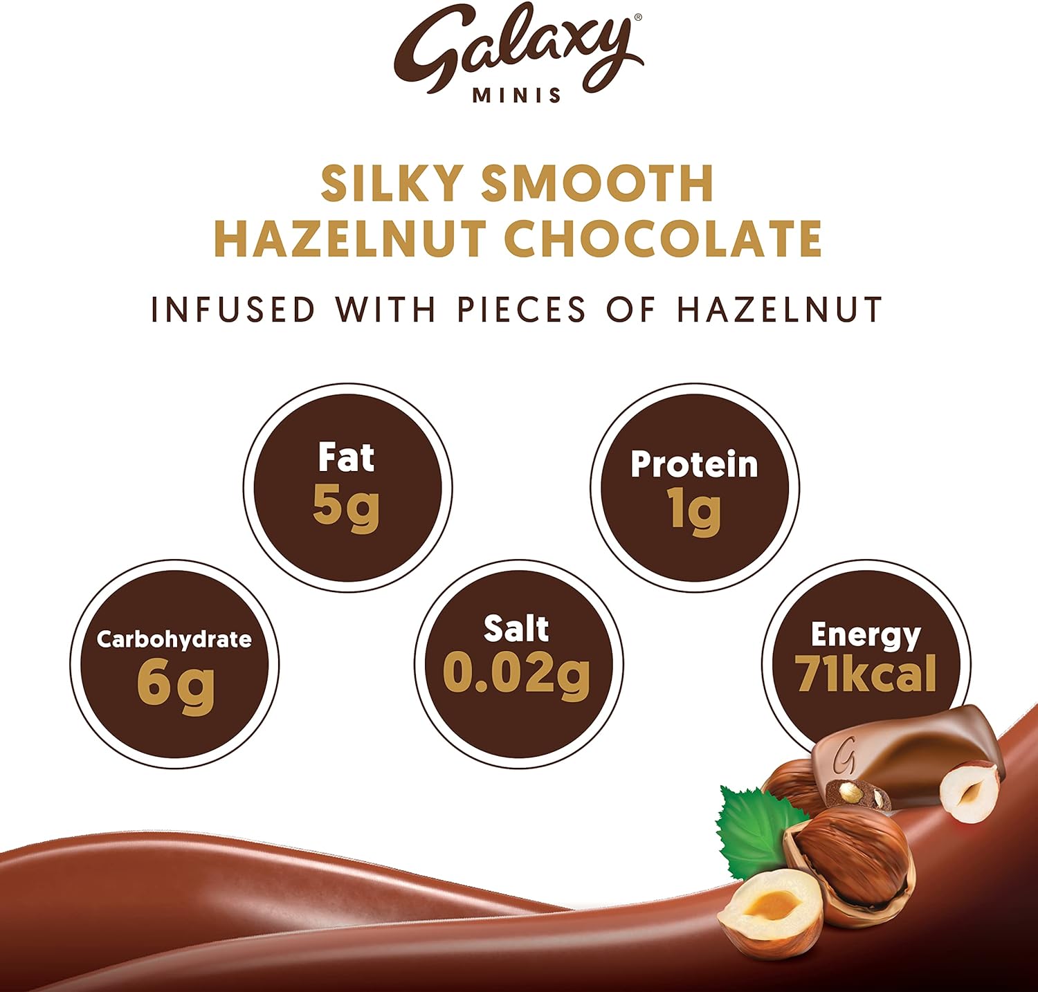 Galaxy Chocolate Minis Hazelnut Mini Chocolate Bars, Share Moments of Chocolate Pleasure with a Smooth and Silky Galaxy Chocolate Infused with Pieces of Hazelnut, 13 Bars x 162.5g