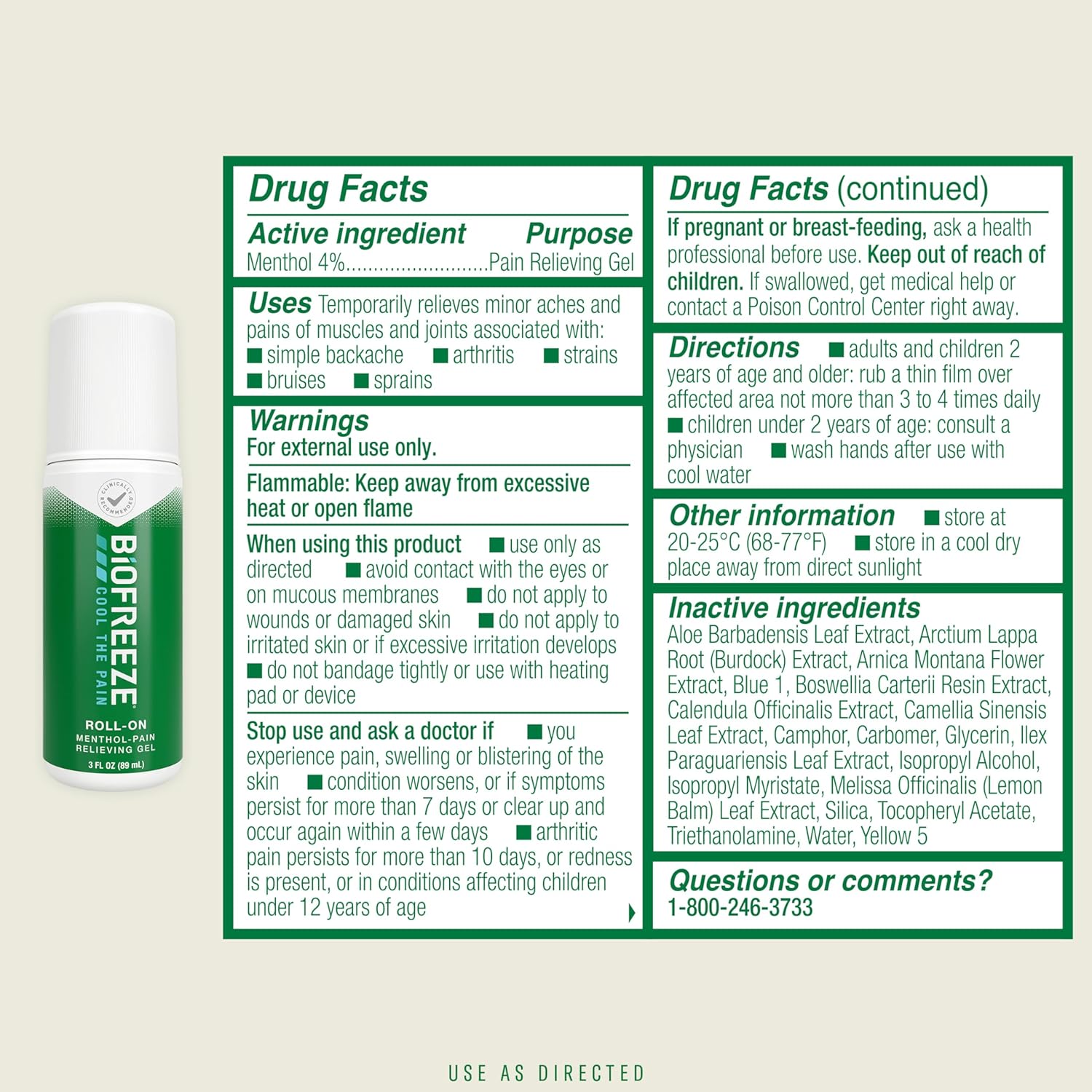 Biofreeze Pain Relieving Roll On - 89ml