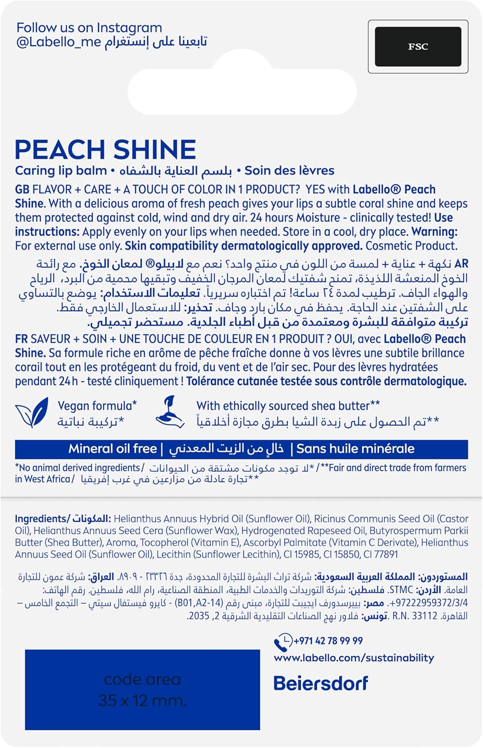 Labello Peach Shine Lip Balm (24h Melt-In) 4.8g