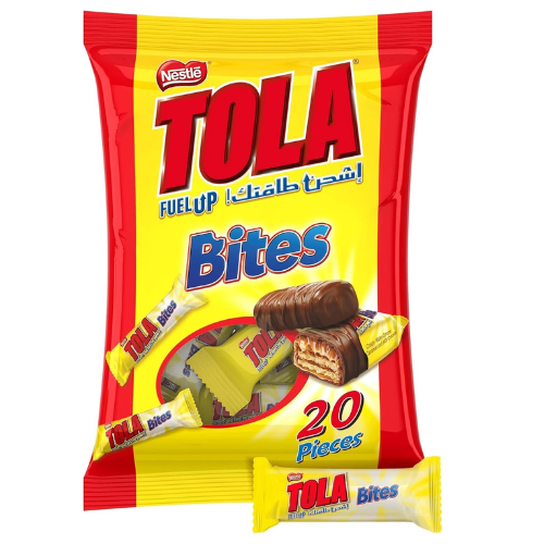 Tola Bites Pouch, Crispy Wafer Covered With Caramel And Milk Chocolate Bar 8g (20 Bars)