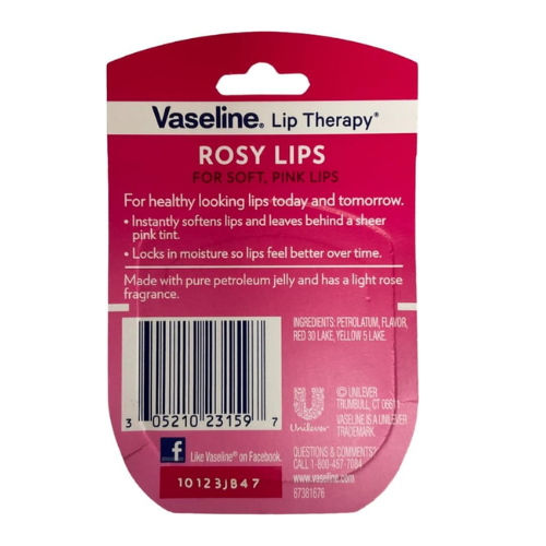 Vaseline Lip Care Rosy Lip Balm Tub With Pure Jelly & Rose Fragrance For Soft & Pink Lips| Nourishes & Protects Lips| Non-greasy Lip Moisturizer for Naturally Tinted Lips| 7 gm