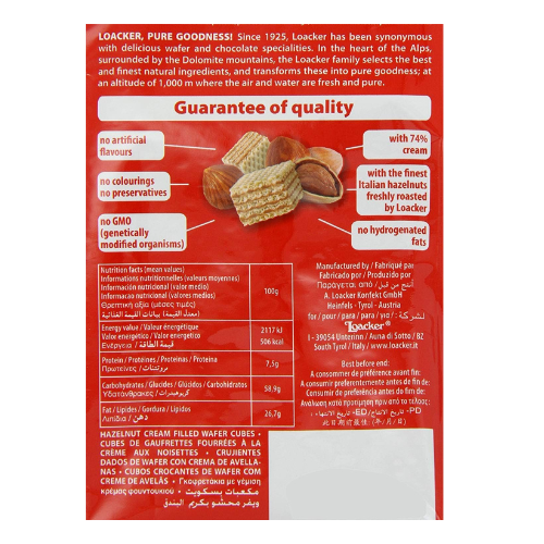 Loacker Quadratini Napolitaner Bite Size Wafer Cookies Multicolor, 0.13 kilograms, 125.0 gram, 1