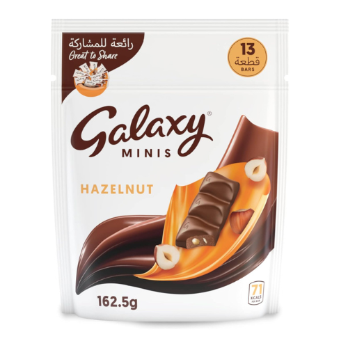 Galaxy Chocolate Minis Hazelnut Mini Chocolate Bars, Share Moments of Chocolate Pleasure with a Smooth and Silky Galaxy Chocolate Infused with Pieces of Hazelnut, 13 Bars x 162.5g