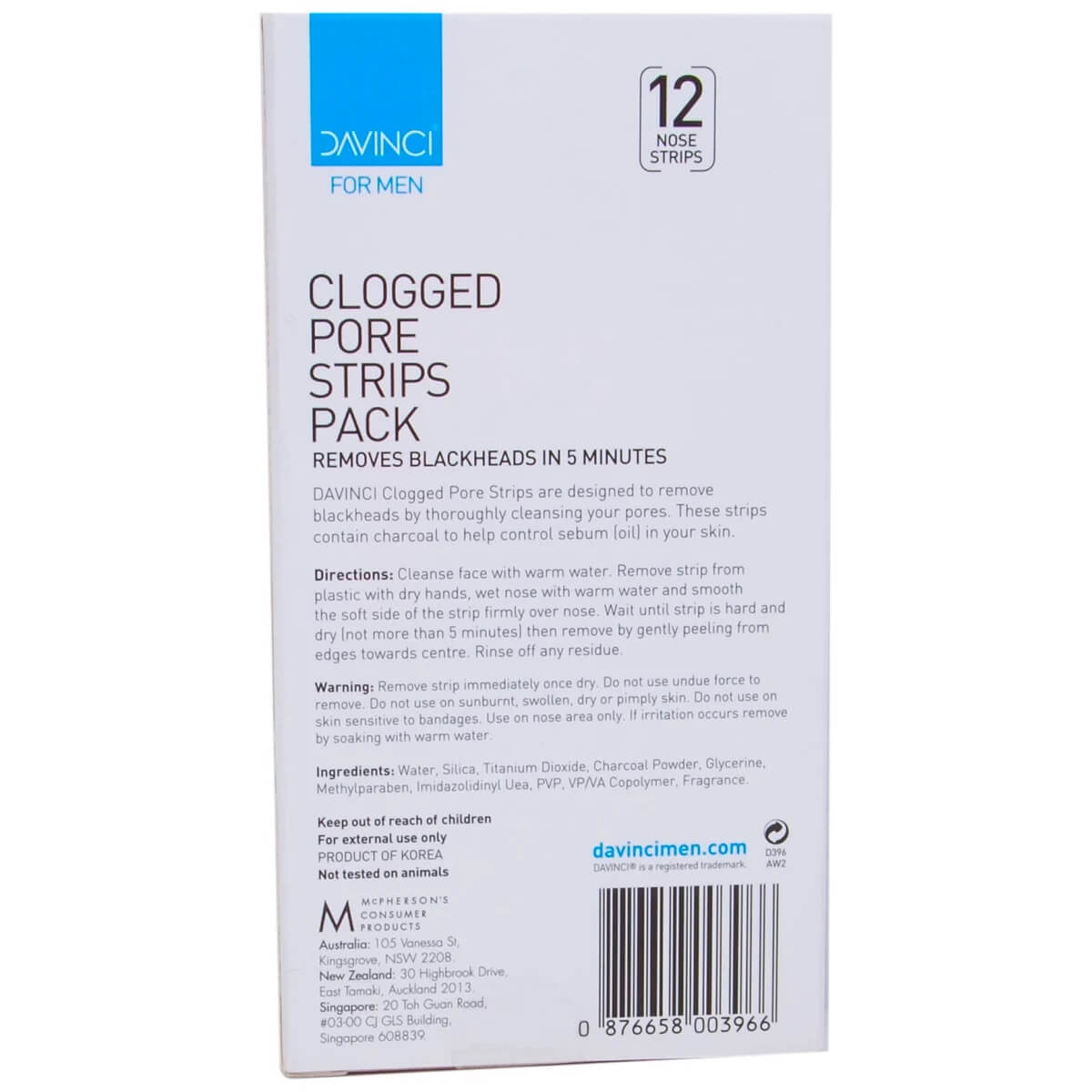 Davinci Clogged Nose Pore Strips Charcoal 12pcs