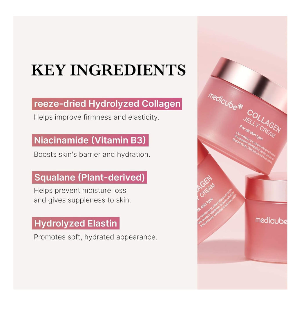 Medicube Collagen Jelly Cream- Niacinamide & Freeze-Dried Hydrolyzed Collagen - Boosts skin's barrier hydration and gives 24h Glow & Lifted Look - No artificial color, Korean skincare (3.71 fl.oz.)