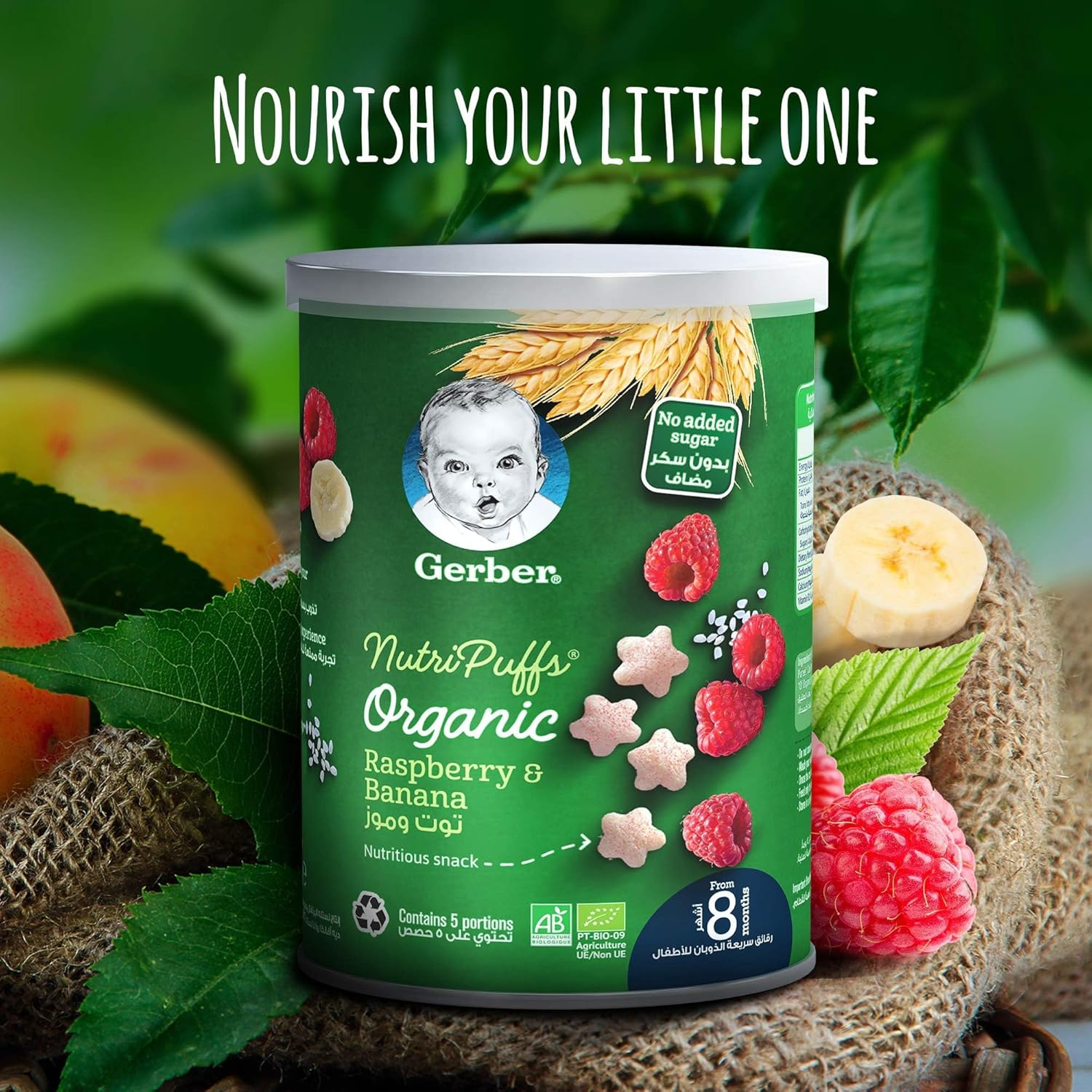 Nestle Gerber Organic Nutripuffs Raspberry & Banana, Baby Food, Tin, 35g