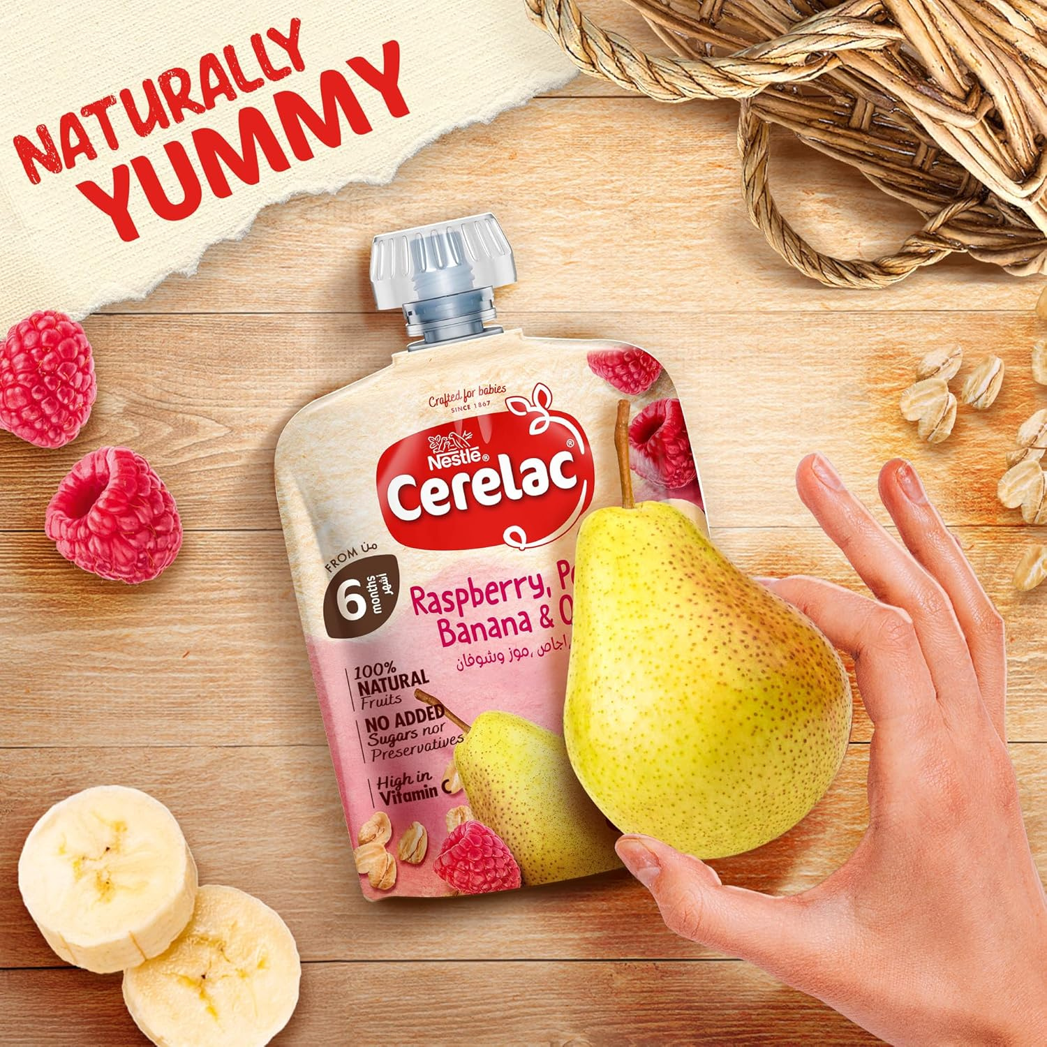 Nestle Cerelac Fruits Puree Pouch Raspberry Pear Banana & Oats baby Food 90g