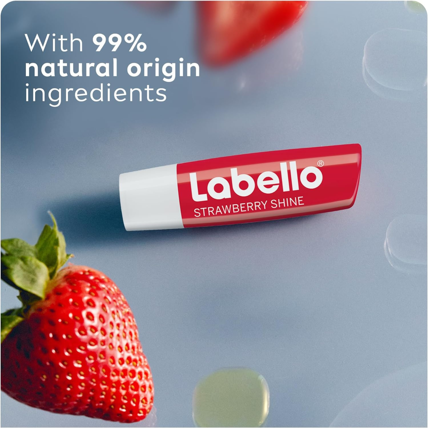 Labello Strawberry Shine Lip Balm, 24H Melt-In Moisture, with Shea Butter and Natural Oils Enriched with Vitamins, with Natural Ingredients, Mineral Oil Free, Vegan, 4.8g, Pack of 2