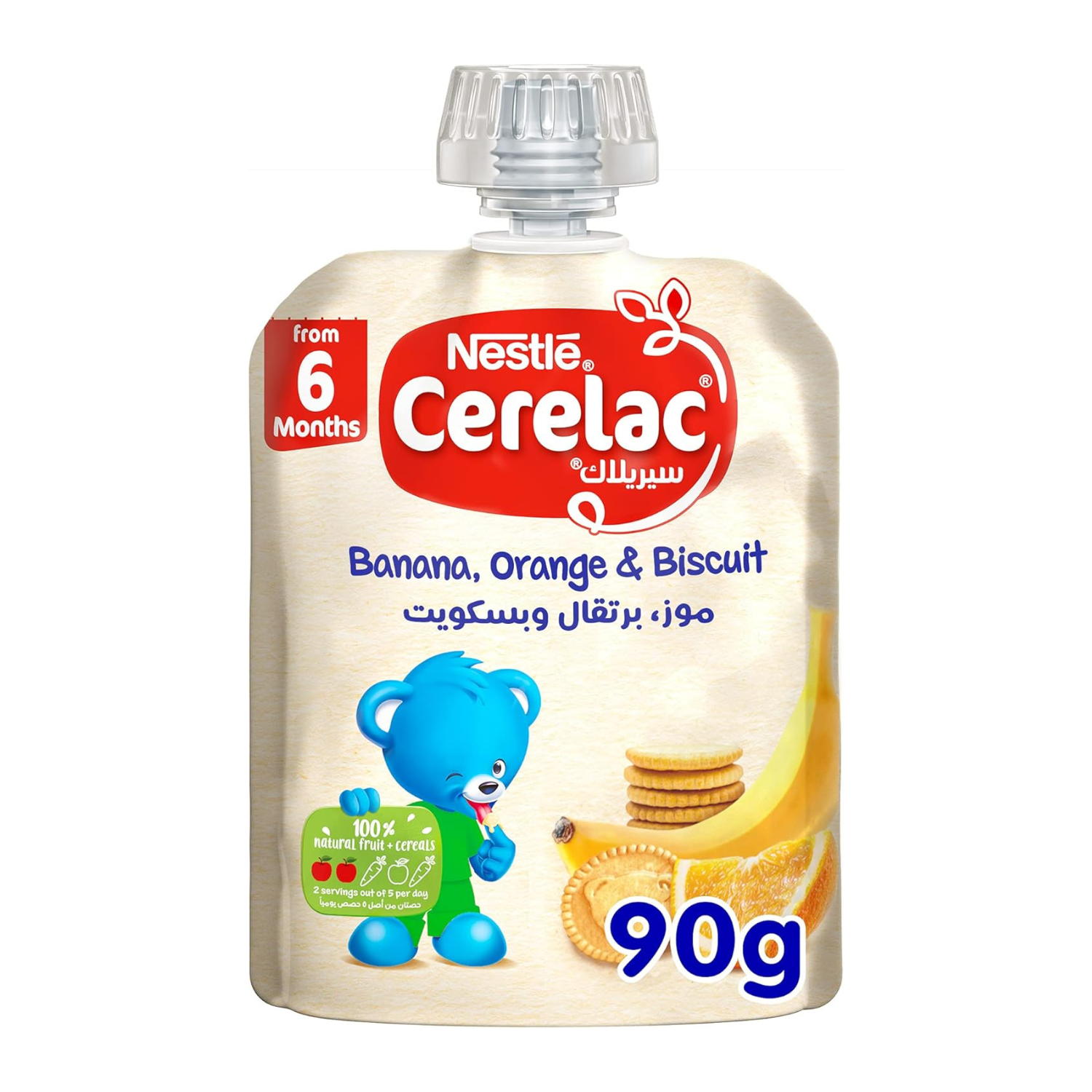 Nestle Cerelac Fruits Puree Pouch Banana Orange Biscuit 90G (Pack Of 1), large