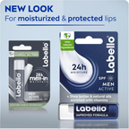 Labello Men Active Lip Balm, SPF 15, 24H Melt-In Moisture, with naturally derived ingredients, Mineral Oil Free, Fragrance Free, 4.8g