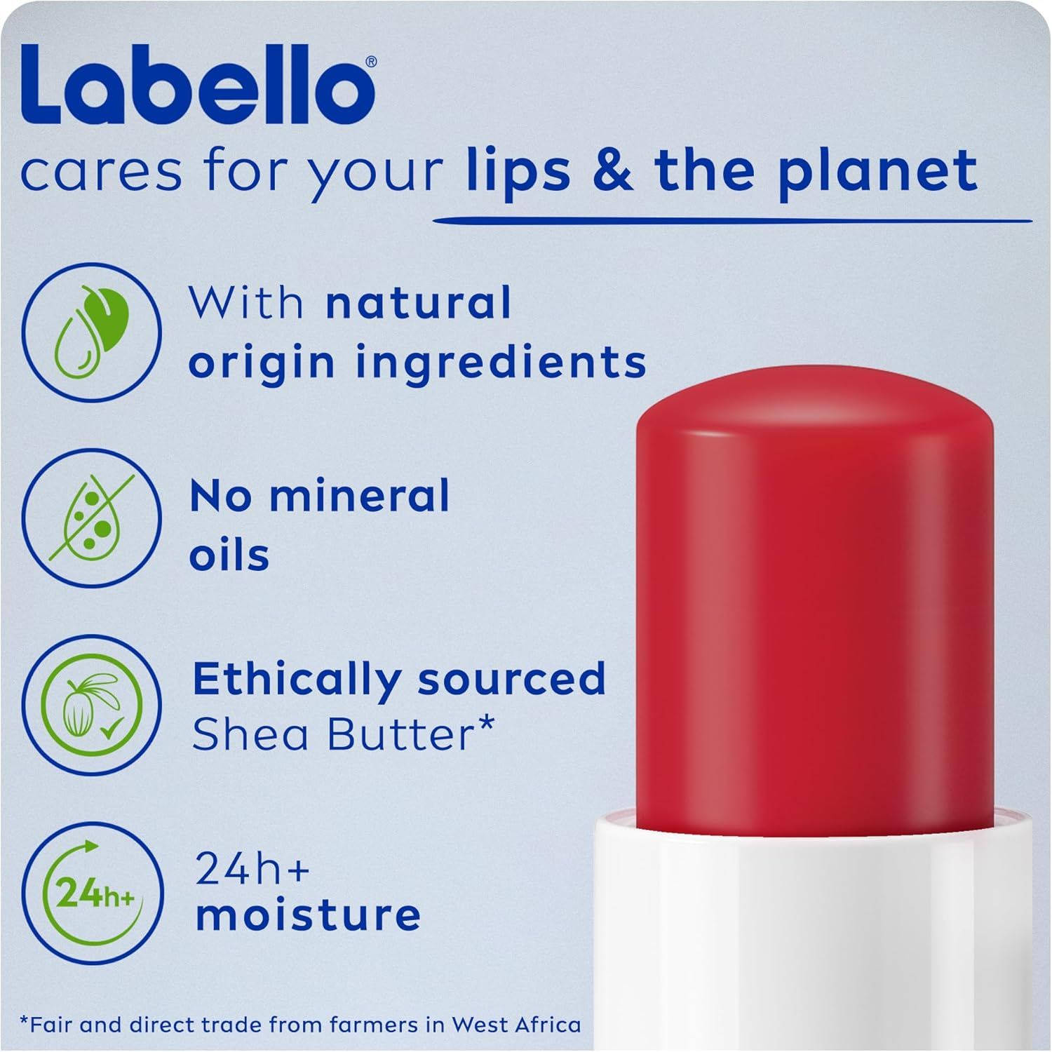 Labello Strawberry Shine Lip Balm, 24H Melt-In Moisture, with Shea Butter and Natural Oils Enriched with Vitamins, with Natural Ingredients, Mineral Oil Free, Vegan, 4.8g, Pack of 2