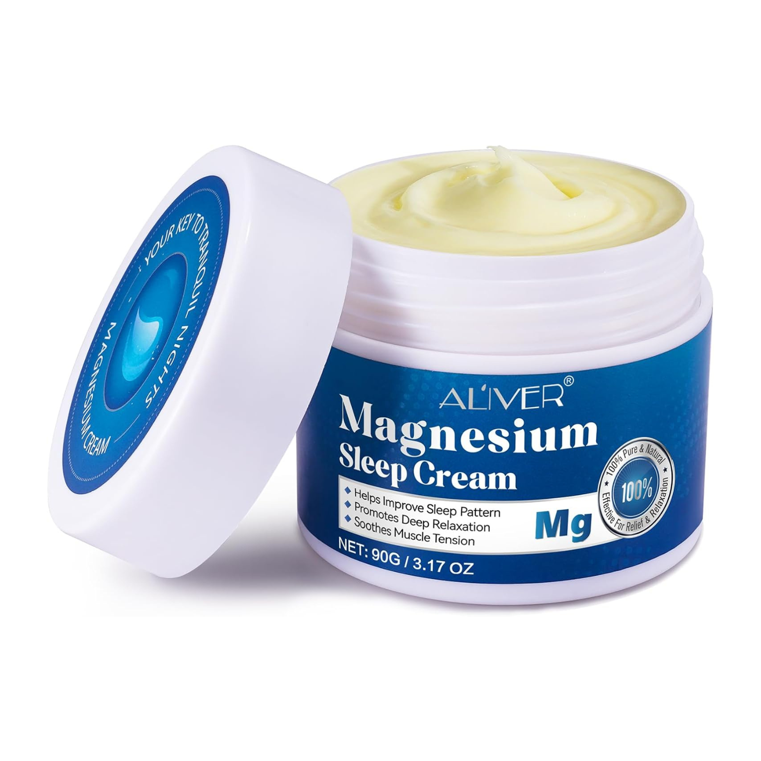 ALIVER Pure Magnesium Cream 90g, Magnesium Oil Cream for Sleep and Feet, Restless Legs,Body Relaxation,Magnesium Topical Lotion Butter Soothes Muscle Tension