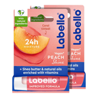 Labello Peach Shine Lip Balm, 24H Melt-In Moisture, with Shea Butter and Natural Oils Enriched with Vitamins, with Natural Ingredients, Mineral Oil Free, Vegan, 4.8g, Pack of 2