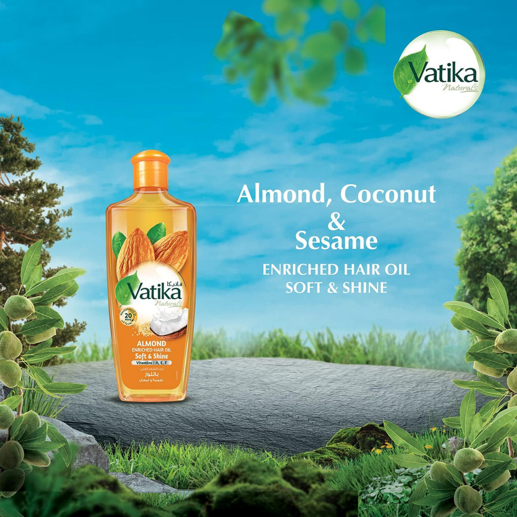 Vatika Naturals Almond Hair Oil 200ml | Coconut, Sesame & Vitamins A, E, F | Softens & Shines | For Dry & Frizzy Hair | No Parabens, Sulphates or Silicones